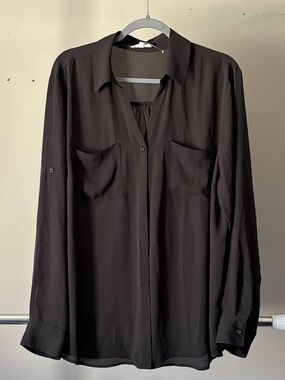 Maurices Black Long-Sleeve Casual Button-Down Blouse